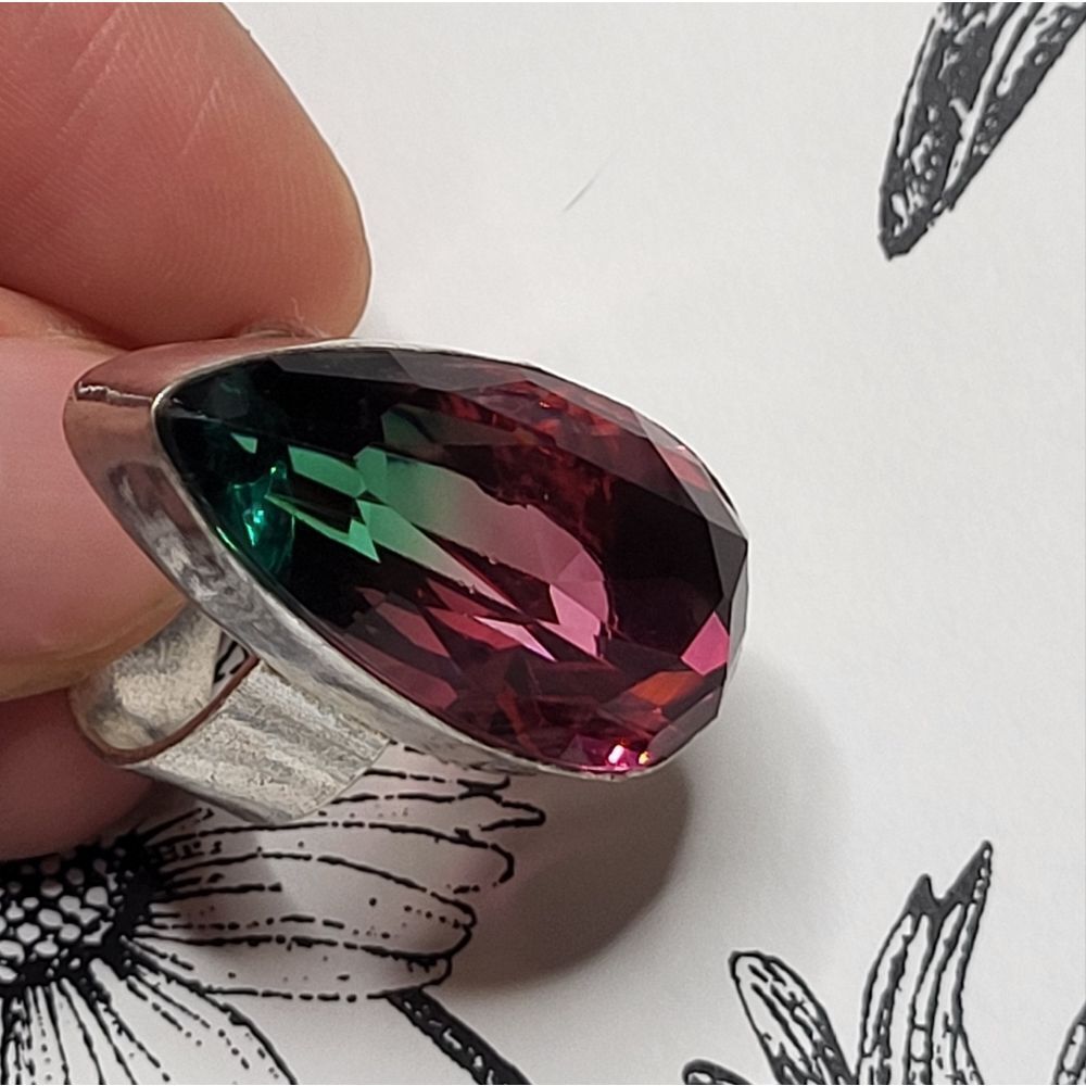 Bohemian Watermelon Crystal Ring Size 8